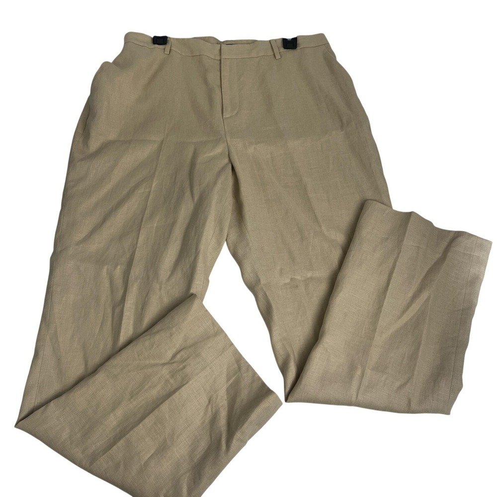 Lauren Ralph‎ Lauren Pants Womens 14 W Beige Linen Pleated Lined Dress Pants
